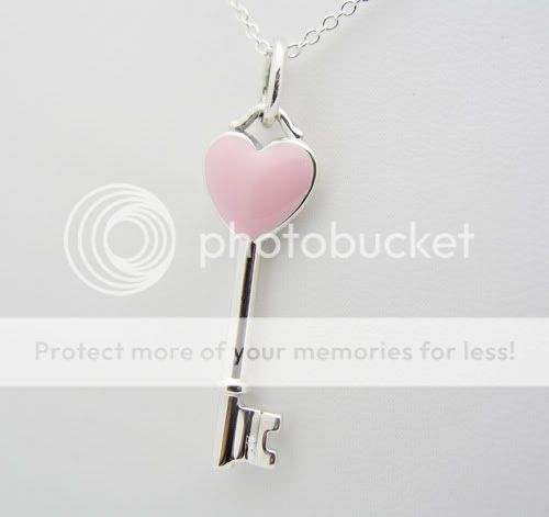 Tiffany Co Heart Key Charm Pendant Necklace with Pink Enamel Overlay