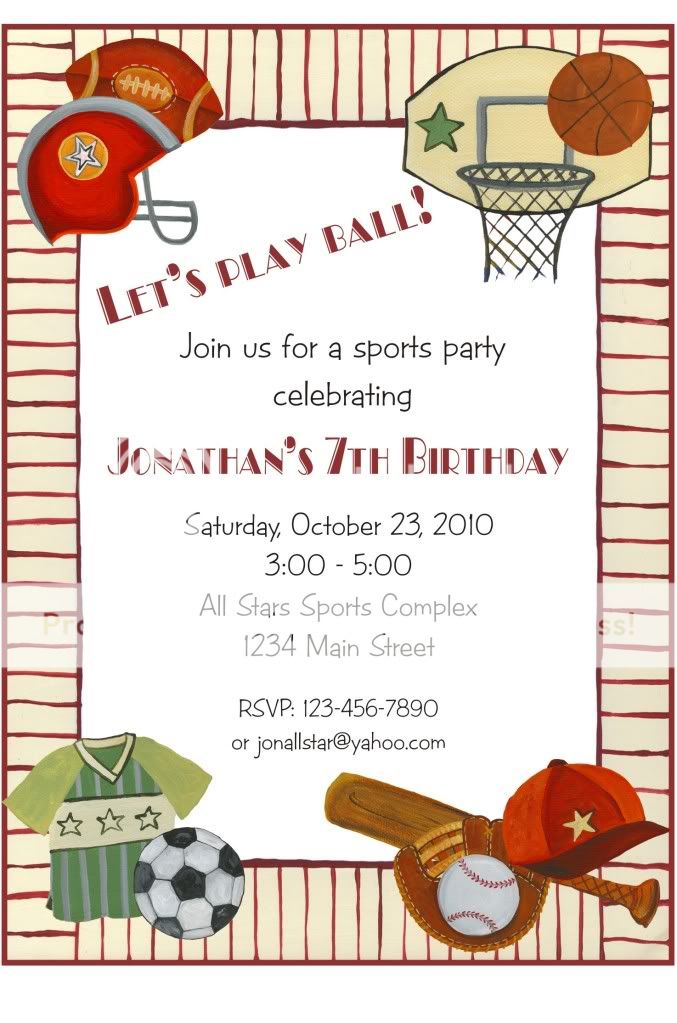 All Sports Birthday Invitations Football Baseball Etc