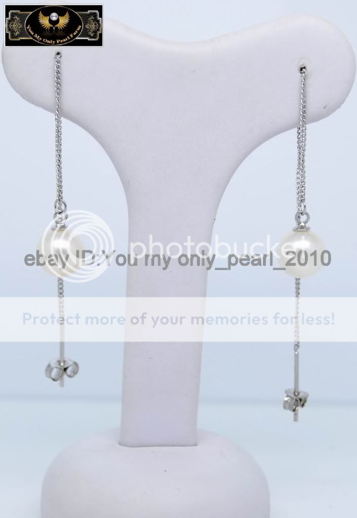 MP Natural 7 8mm AAA+ white dangle pearl earrings 925S  