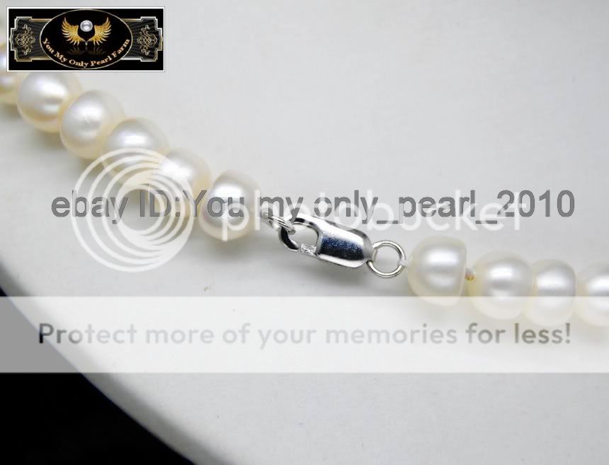 MP Beautiful 8 9mm AAA white pearl&jade necklaces 925S  